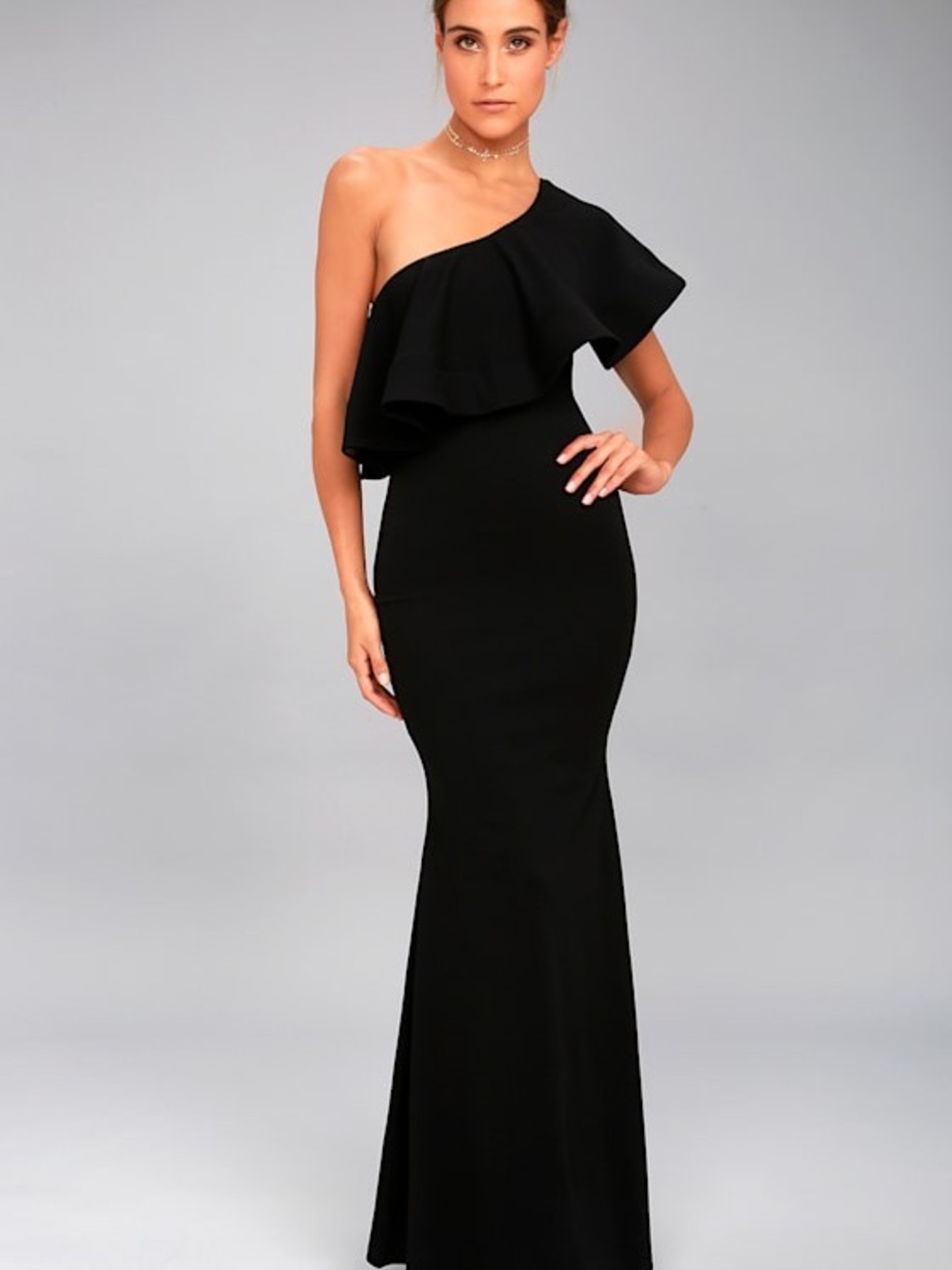Lulu’s So Amazed Black One-Shoulder Maxi Formal Dress